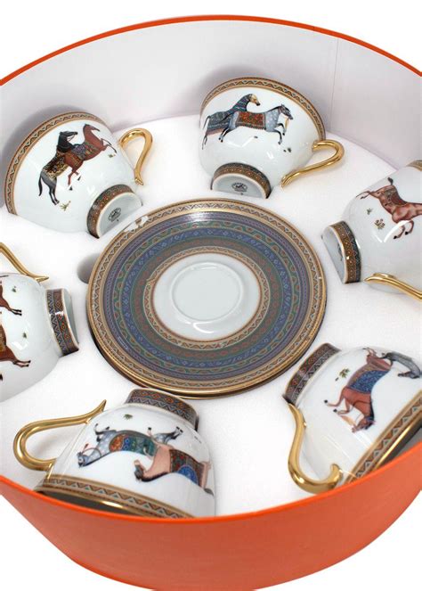 Hermes Cheval d'Orient Set of 6 Tea Cups & Saucers